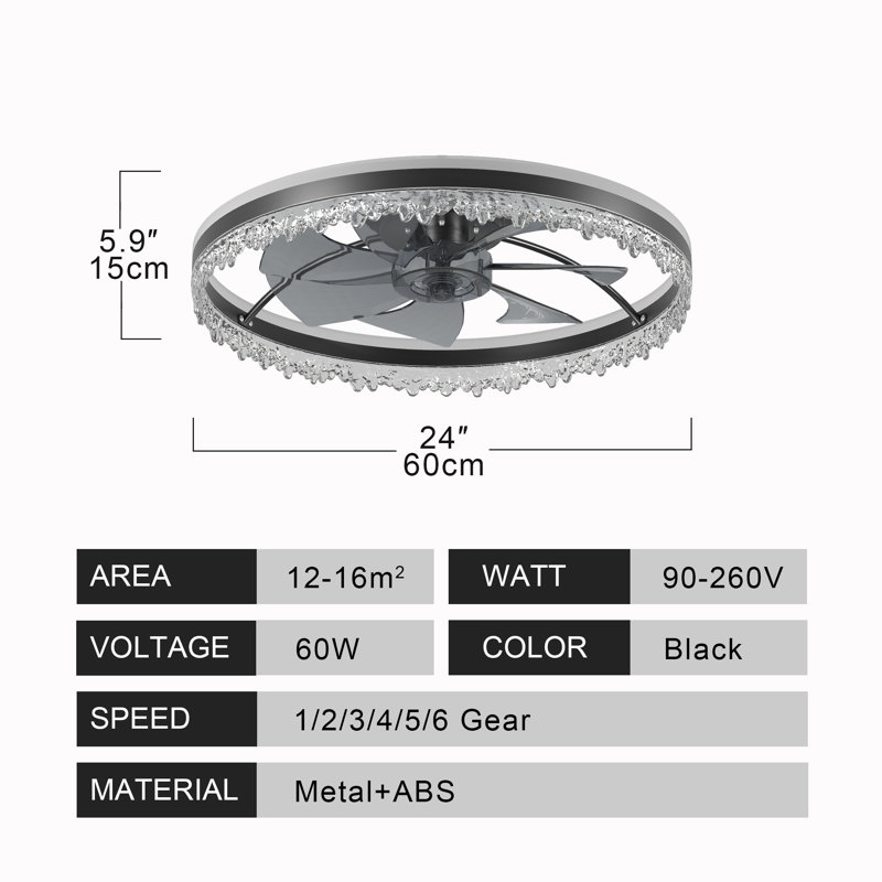 Ventilateur de plafond avec lumière encastrée Quiet, 24"