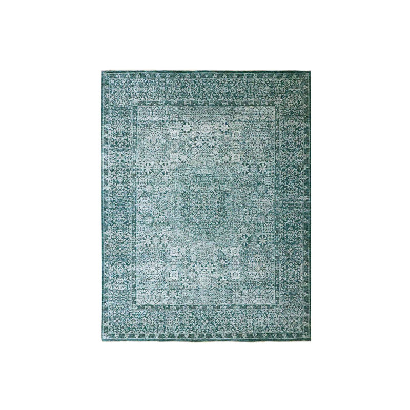 Tapis oriental bleu sarcelle en laine noué à la main 7 pi 11 po x 10 pi 3 po - MOA10276551