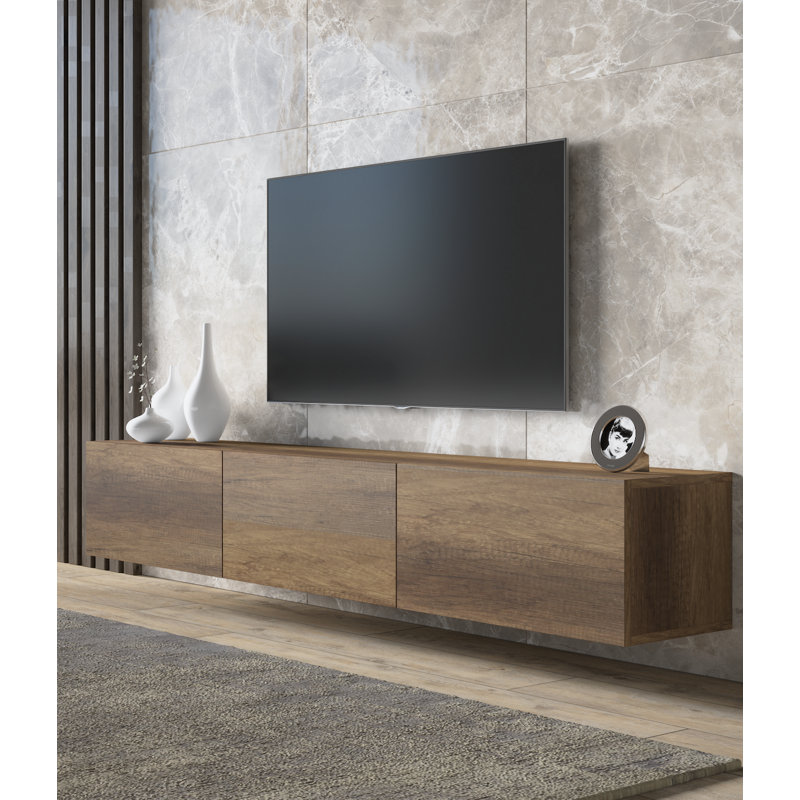 Colima Modern Floating TV Stand Up to 80" TVs Wall-Mounted Media Console with Storage Cabinet, Walnut Brown