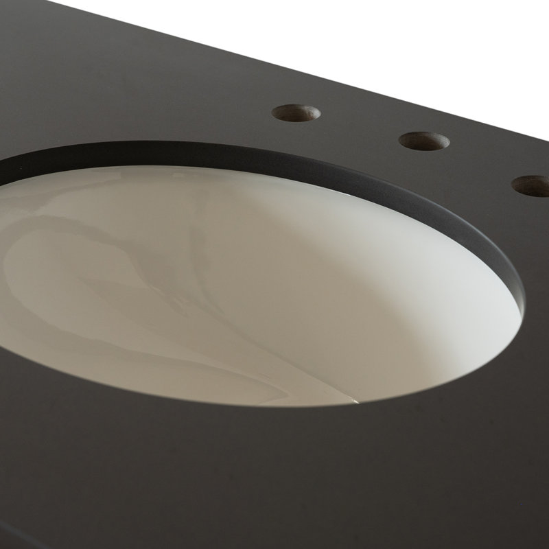 Plateau en quartz gris 37 po avec lavabo simple en céramique blanche - droite, Gris