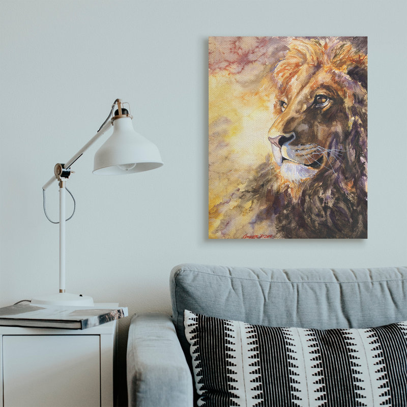 «Regal Lion Mane Safari Animal King» par George Dyachenko - peinture sur toile, H 40 po x l 30 po, Toile tendue