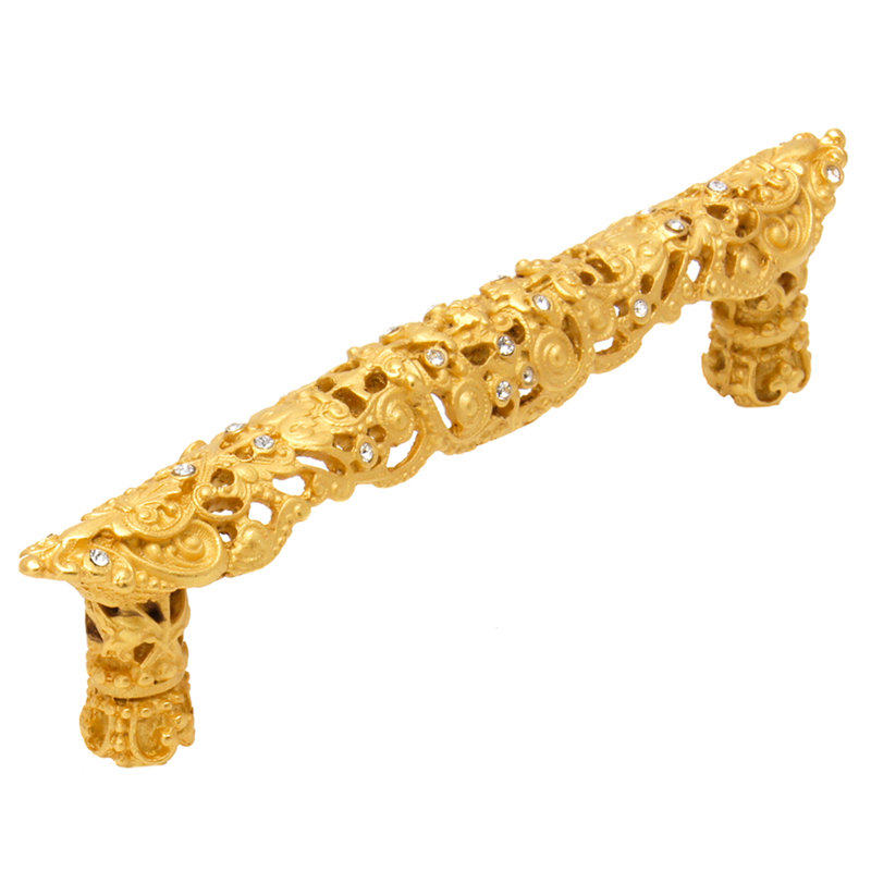 Juliane Grace 4 inches c.c. pull with Swarovski Clear Crystals in Antique Brass, 4", Gold