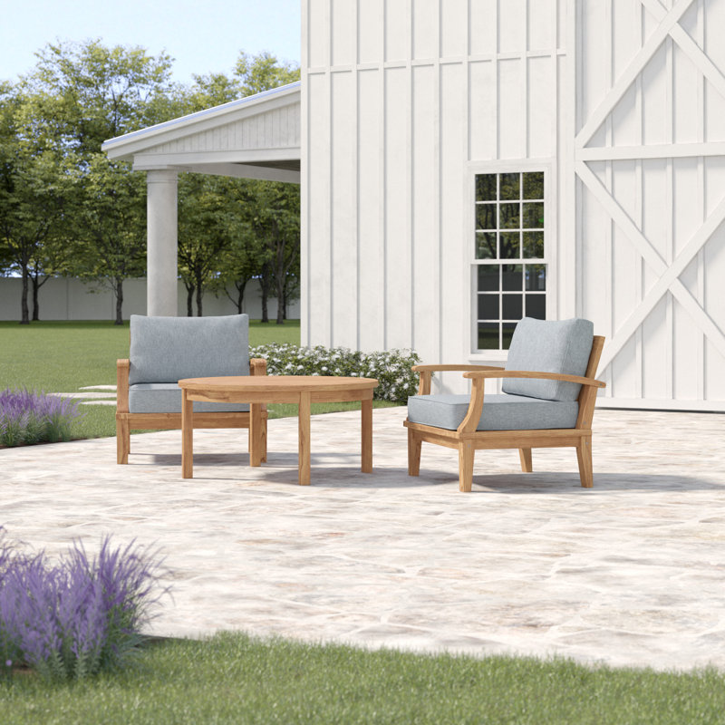 Alaina 3 Piece Outdoor Patio Teak Set, Gray