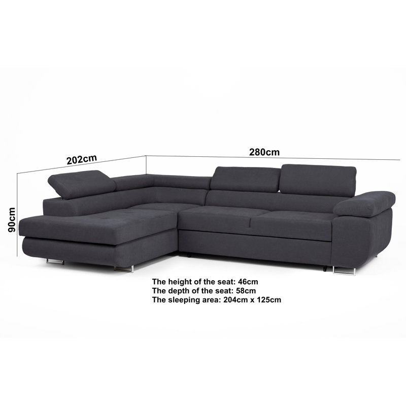 Flavius Corner Sofa Bed, Left Hand Facing, Charcoal
