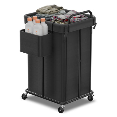 Laundry Basket With Wheels, Rolling Laundry Hamper, Metal Frame With Handle, Blanket Storage