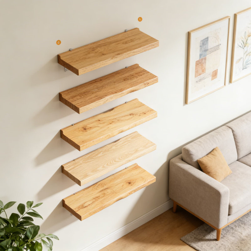 Tablettes flottantes Natural Live Edge, tablettes murales en bois de pin massif avec grain unique, décor rustique moderne pour le salon, la chambre à coucher, la cuisine, la salle de bain