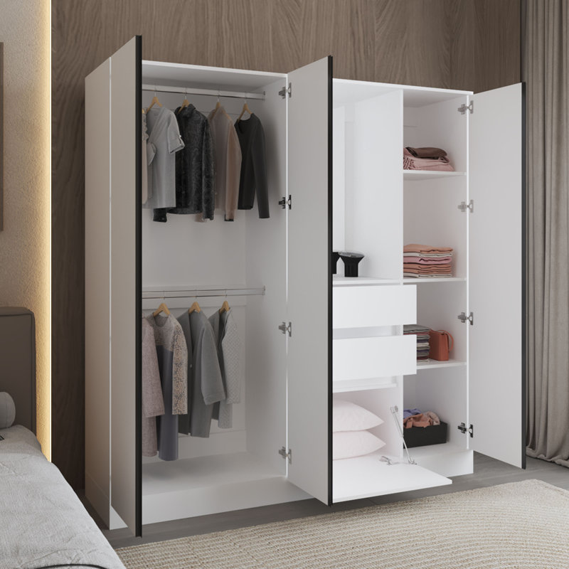 Armoire avec portes doubles, tringle suspendue et tablettes intérieures