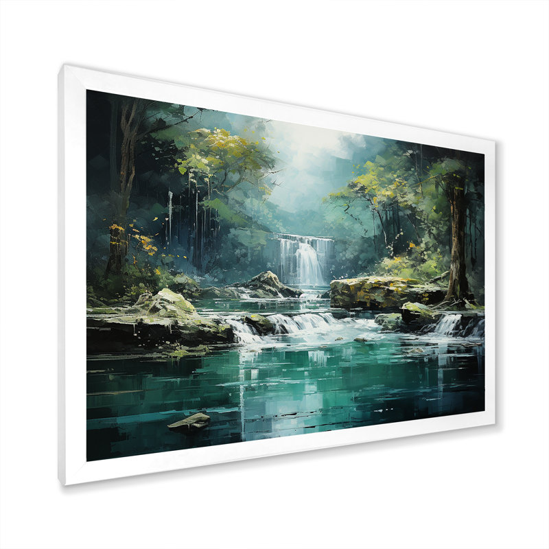 Cascade, paysage de falaise III, H 16 po x l 32 po x P 1 po, Cadre simple blanc