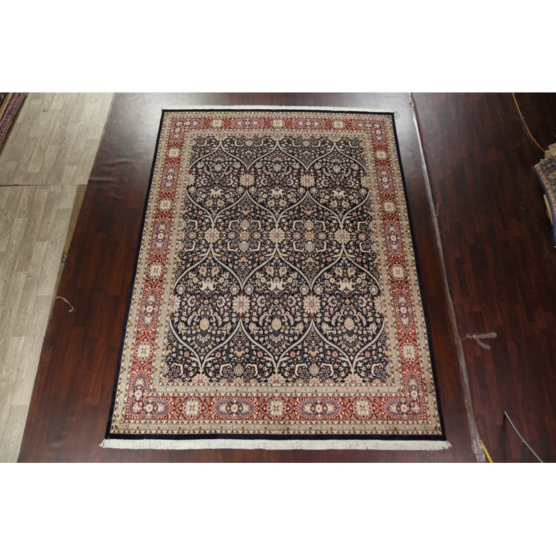 Tapis en laine / soie à motif de légumes Kashan noué à la main 9 x 12