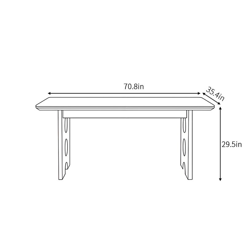 Simple retro rectangular dining table, 29.5"H x 70.8"L x 35.4"W
