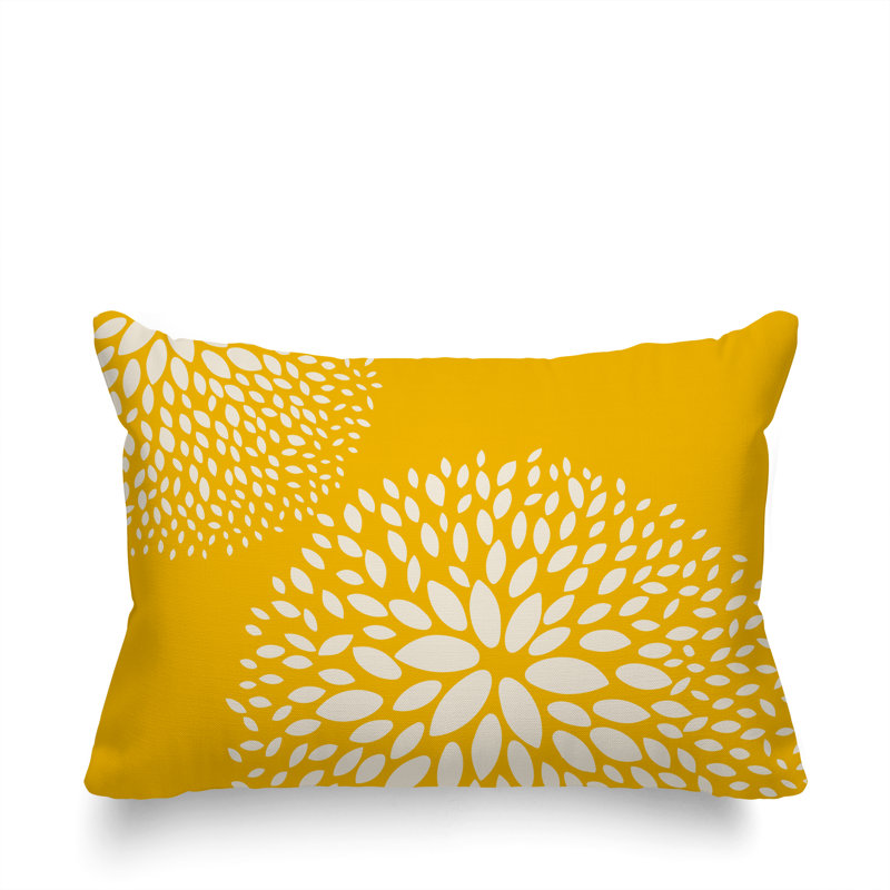 Coussin décoratif intérieur / extérieur en polyester filé floral Bavière, Jaune / crème
