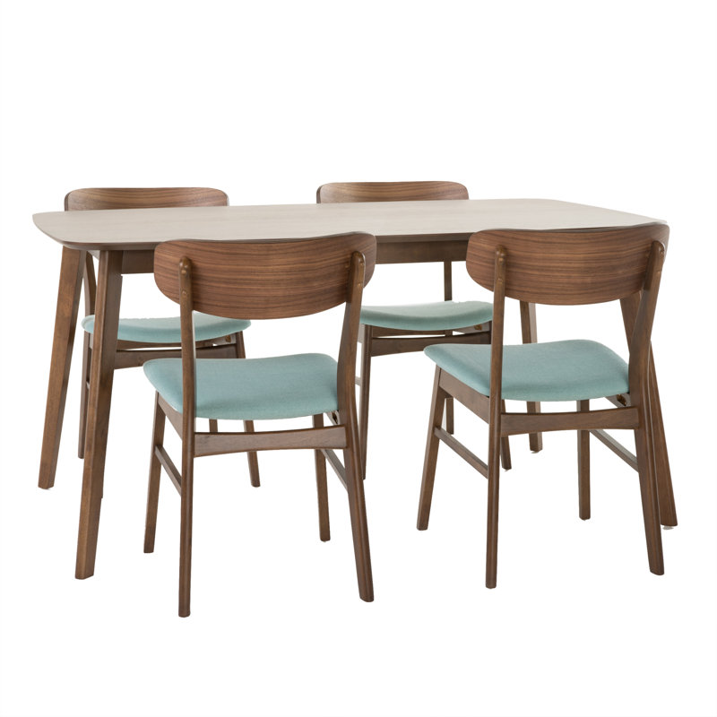 Machuca 4 - Person Four Leg Dining Set, Natural Walnut, Mint