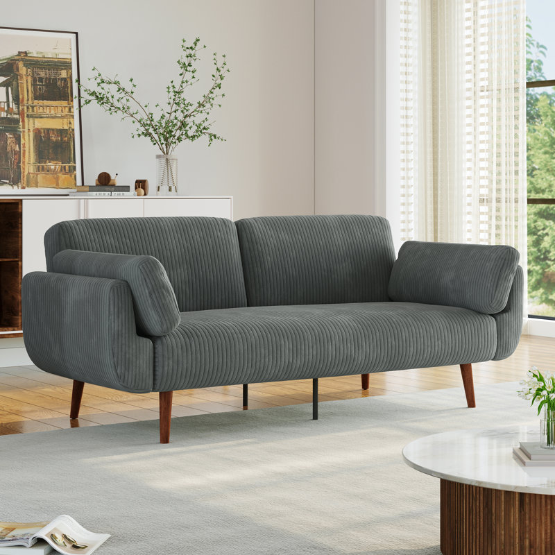 Upholstered Gray Corduroy Flared Arm Convertible Sofa Bed, Folding Futon Sleeper with Adjustable Backrest, Gray Corduroy