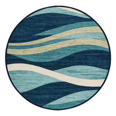 Washable Abstract Waves Hawaiian Area Rug