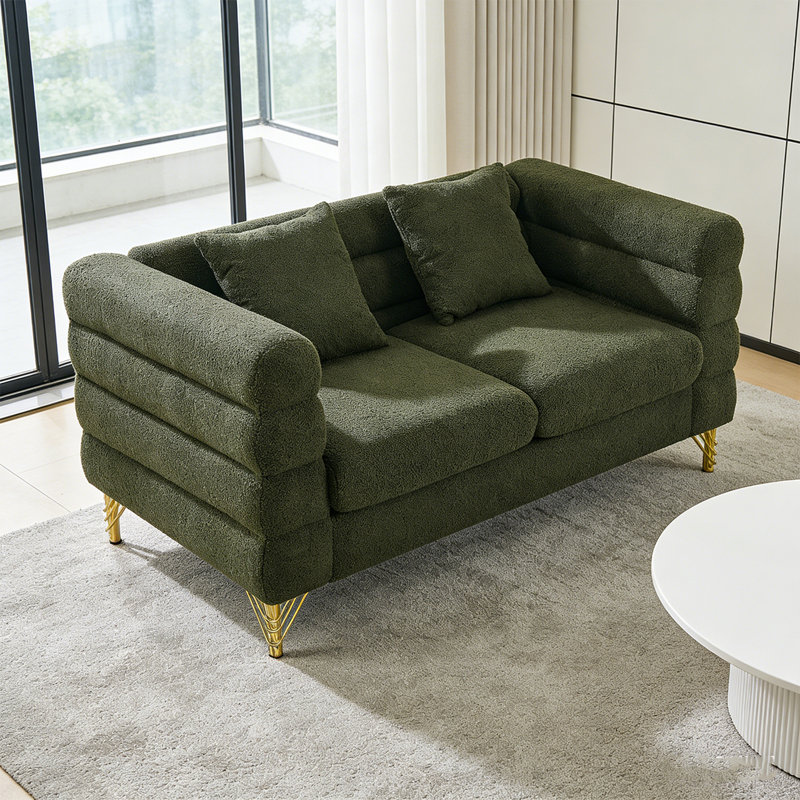 Canapé modulaire 60 pouces 2 places, canapé modulaire en tissu Comfort Teddy, assise douce avec 2 coussins pour le salon, la chambre à coucher, le bureau, vert