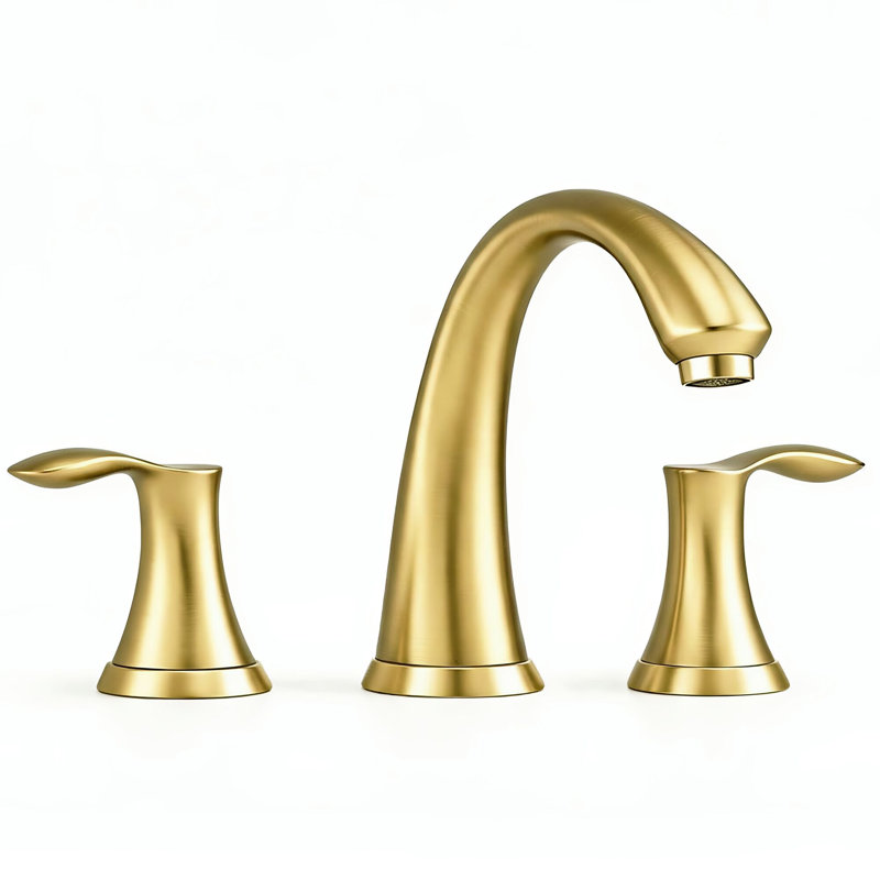 Widespread Bathroom Faucet 3 Hole, 2-Handle Bathroom Sink Faucet With Drain Assembly And Supply Lines, Brushed Gold