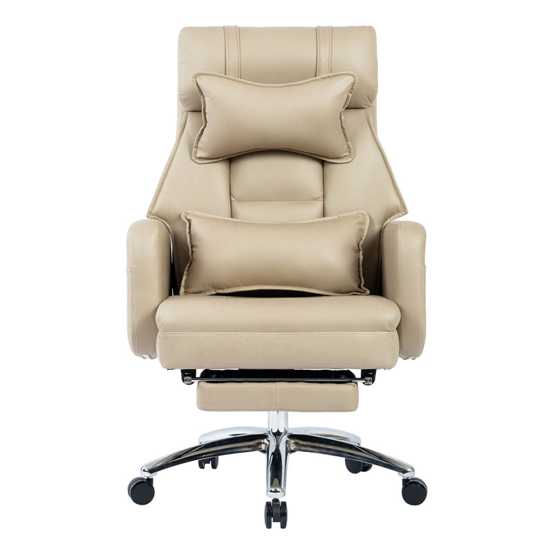 Fauteuil de bureau lombaire avec fonction pivotante, cuir respirant à haut dossier beige et repose-pieds réglable, Beige