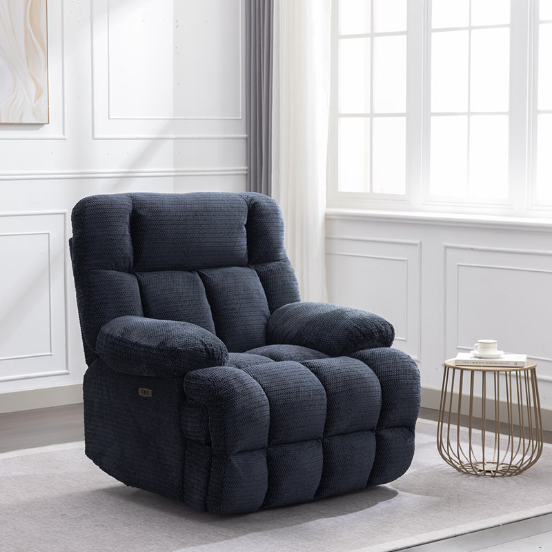 43.3" Wide Zero Gravity Oversized Power Recliner Chairs With USB Charging, Blue Polyester Blend
