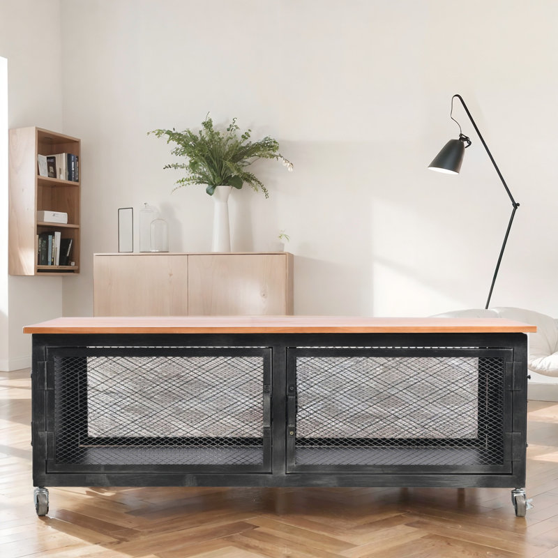 Keyanah Accent Cabinet, Natural/Distressed Black, 17.72" H x 47.24" W x 23.62" D