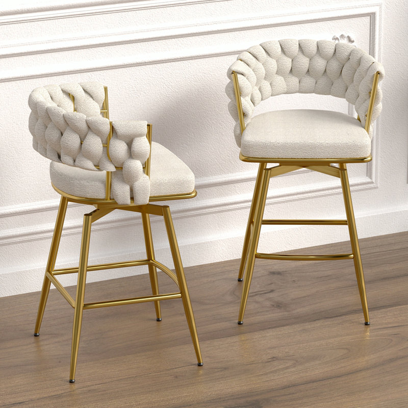 Tabouret de comptoir Aaronda, Siège blanc / cadre doré, Tabouret de comptoir (siège d'une hauteur de 23,2, 2