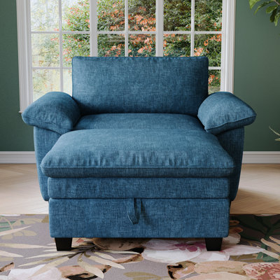Chaise Lounge Chair With And Storage - Blue Chenille Headboard Soft &