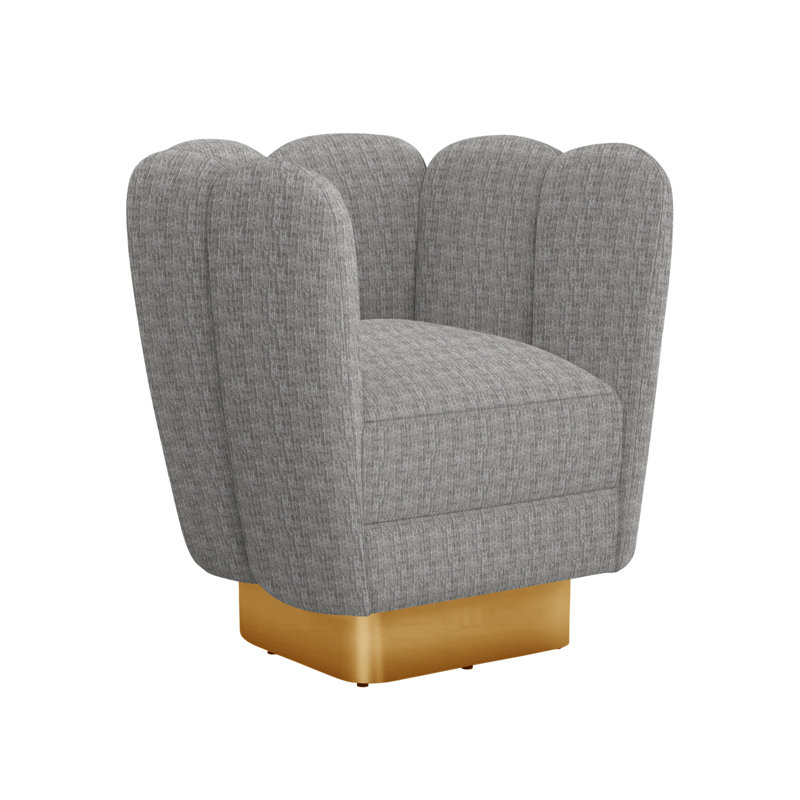 Fauteuil demi-tonneau pivotant de 31 po Gallery, Chenille de plume, Laiton poli