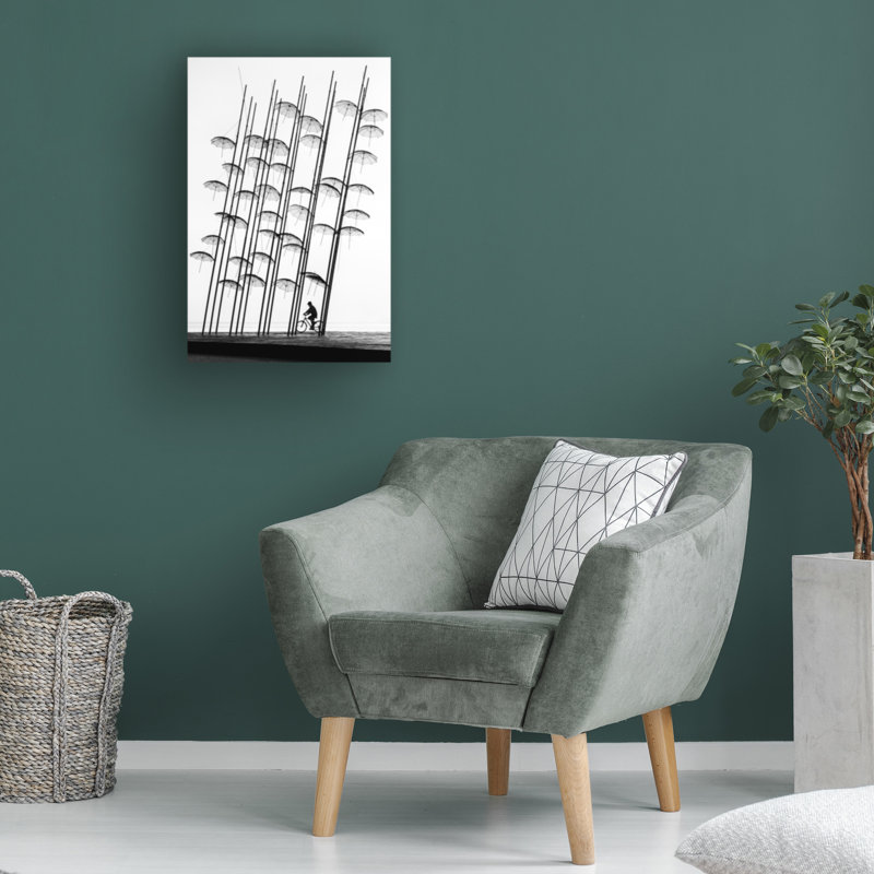 Œuvre sur toile, Bachelor George Digalakis sous les parapluies, H 19 po x l 12 po