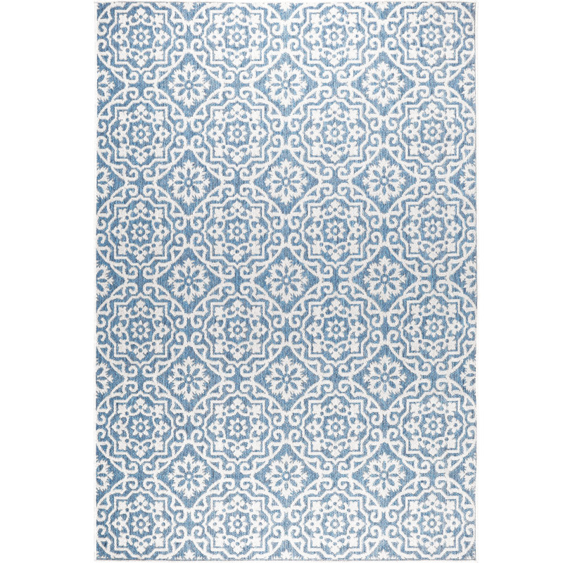 Nicole Miller New York Patio Country Danica Geometric Indoor/Outdoor Area Rug, Rectangle 9'2" x 12'5", Blue/Gray