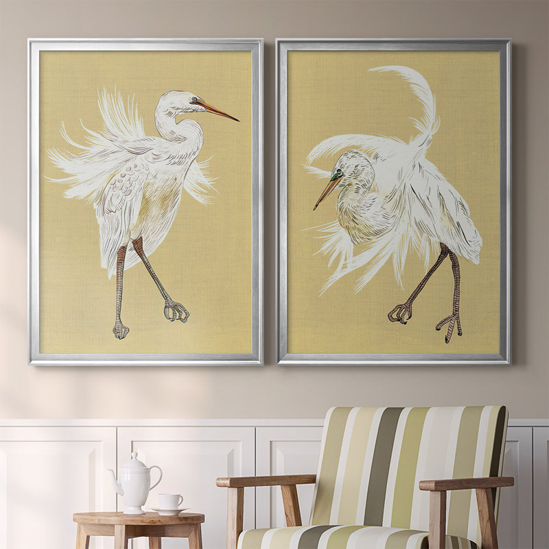 Heron Plumage V, ensemble de 2 reproductions de cadres rectangulaires sur toile, Cadre argenté
