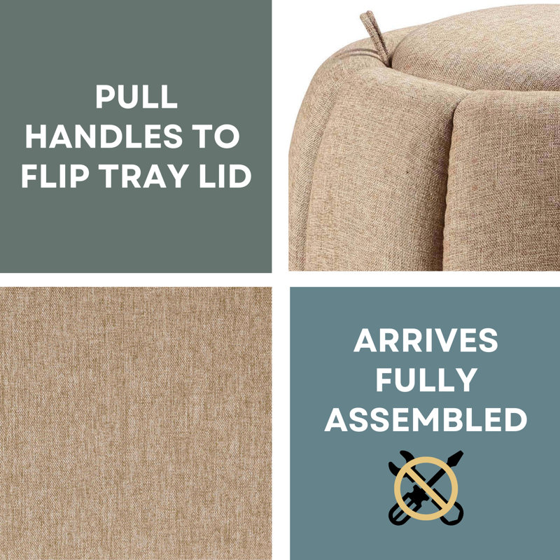 Turcot Storage Ottoman with Reversible Tray Lid, Tan Fabric