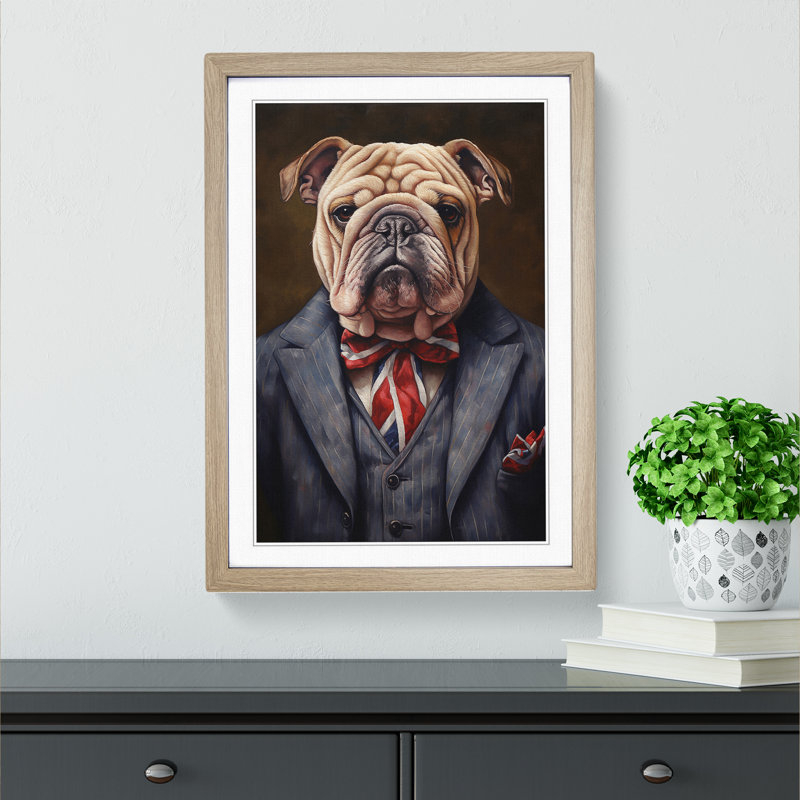 British Bulldog Contemporary - Single Picture Frame Print on Wood, 64cm H x 46cm W x 2cm D, Oak Framed
