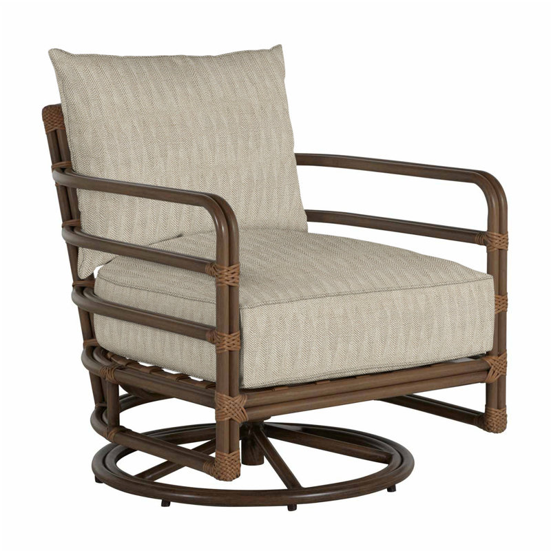 Malibu Swivel Patio Chair with Cushions, Herringbone Sand, Welt