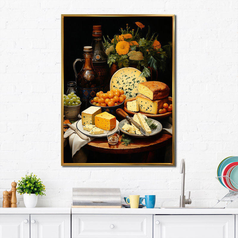 Daijuan Food Cheese Pointillism Dot II, H 20 po x l 12 po x P 1 po, Cadre flottant doré