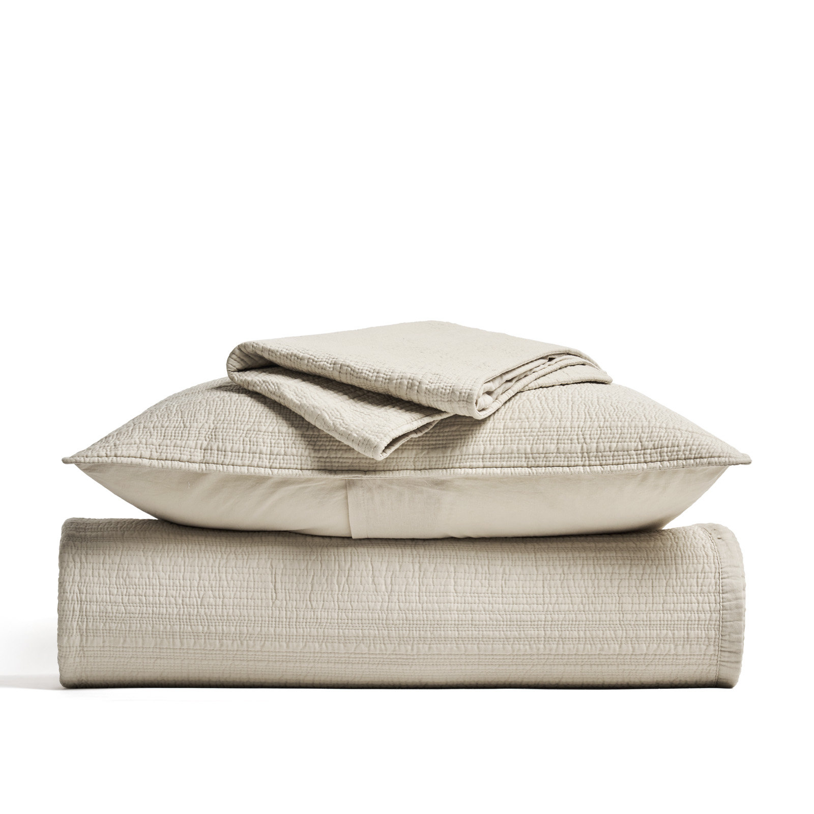 Channel Stitch Cotton Quilt Bedding Set, Queen Quilt + 2 Queen Shams, Parchment