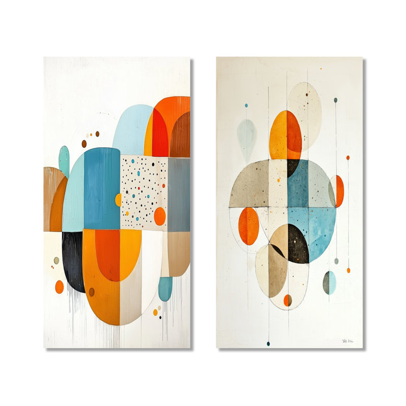 Ensemble de 2 décorations murales Mid-Century Radiant of Geometric II - bleu moderne surdimensionné, 40" H x 40" W