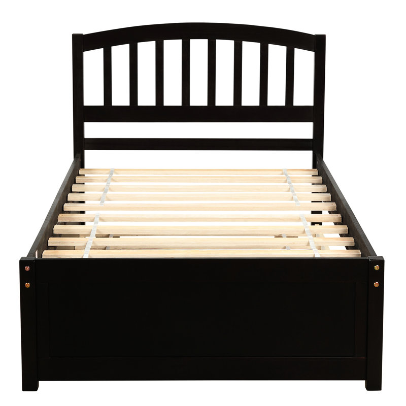 Élégant lit plateforme simple avec lit gigogne - Bois massif pour une charmante décoration de chambre à coucher, Espresso