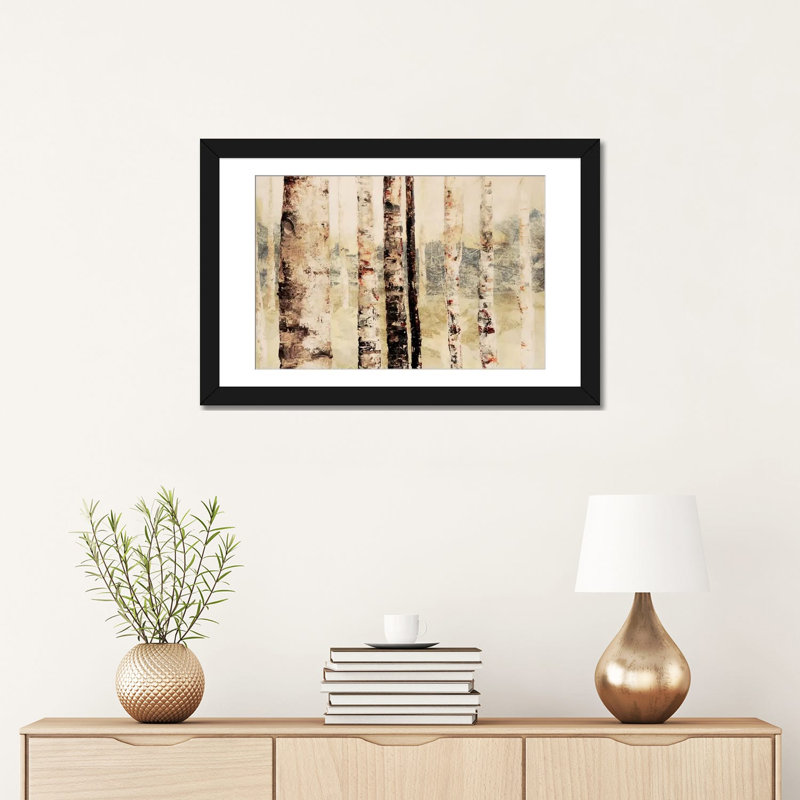 « forestières vi », impression sur toile, H 16 po x l 24 po x P 1 po, Papier d'art encadré noir, Blanc