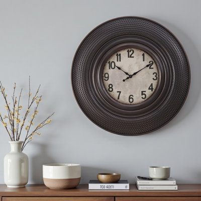 Horloge murale ronde Sante en brun antique, style transitionnel