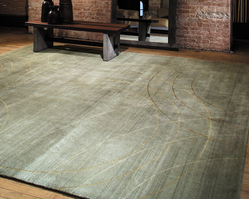 Cirque Geometric Area Rug in Gold/Green, Rectangle 3' x 5'