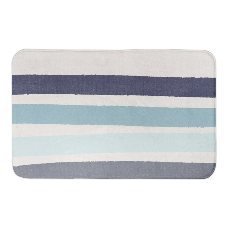 Tapis de bain abstrait à rayures bleues