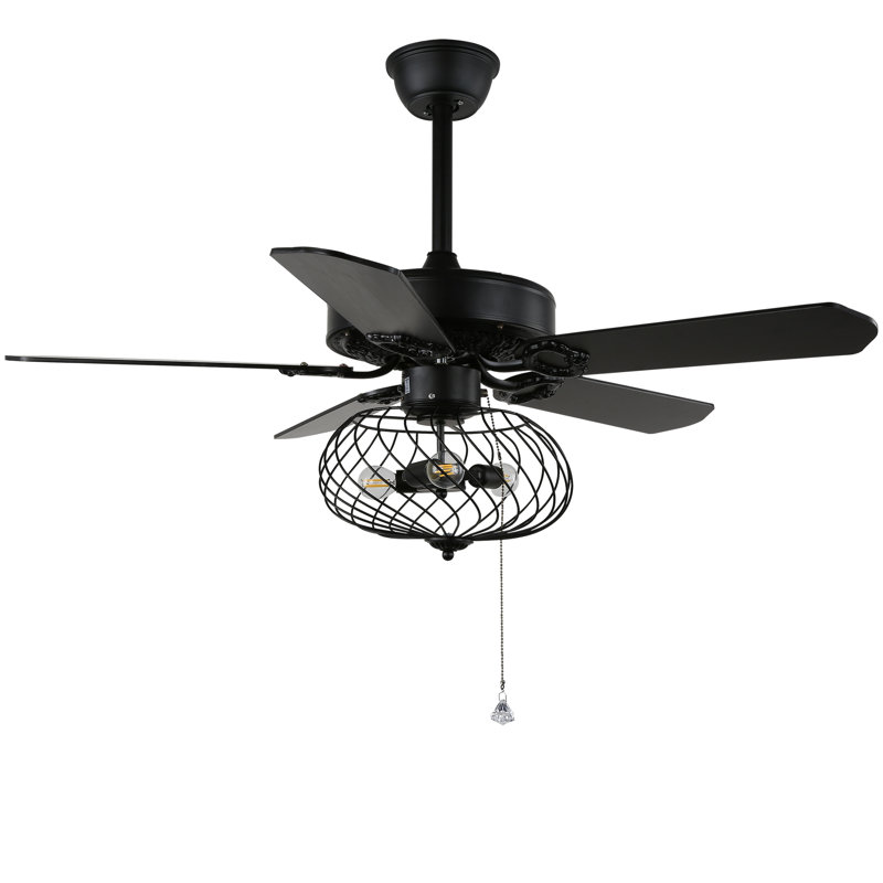 Malaptias Ceiling Fan with Light Kit, Black, 52"