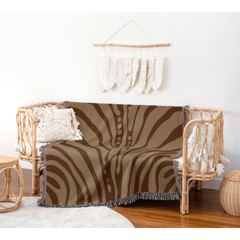 Jeté en coton à imprimé zébré, Brun rouille Beige, 60 po x 80 po