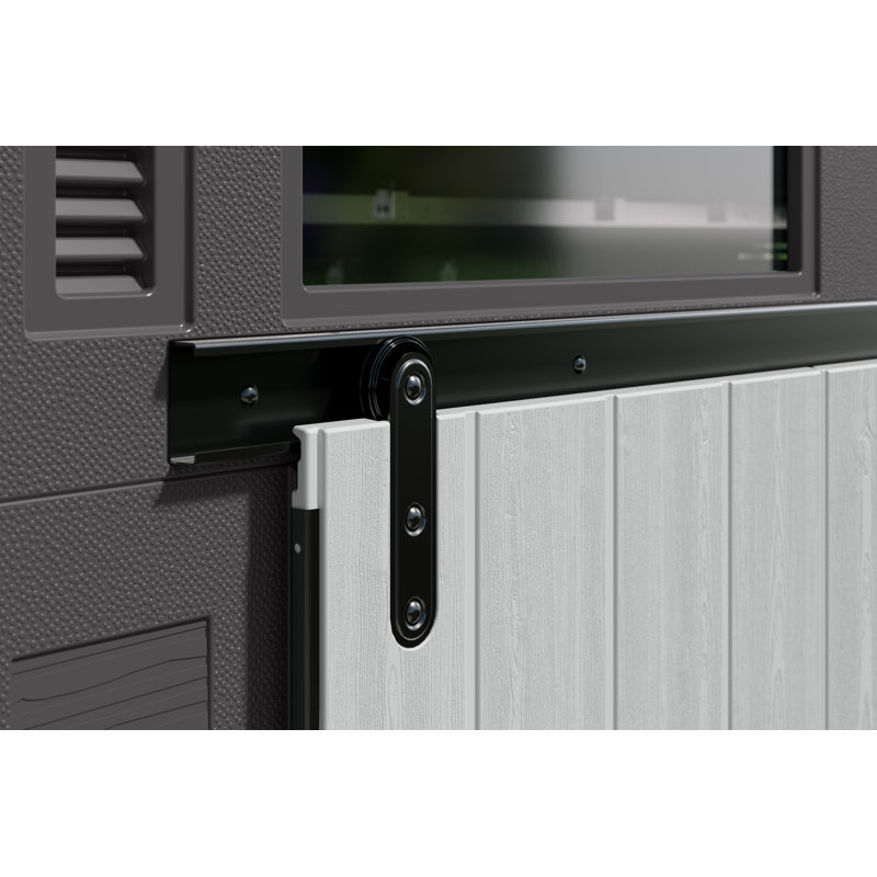 Suncast 129.5 in. W x 87.5 in. D Resin Storage Shed with Sliding Barn Door, Made in the USA, Peppercorn