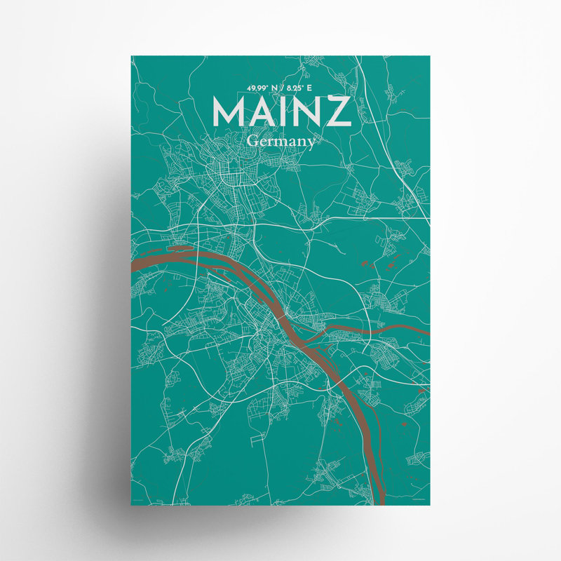 Mainz City Map In Nature - No Frame Print, 36cm H x 24cm W x 0.05cm D