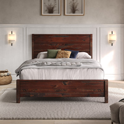Hibir Farmhouse Solid Wood Panel Bed With Chunky, Sturdy Posts - Rustic Style