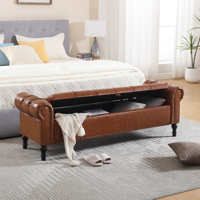 Banc de rangement en similicuir 66,9 po Cleota, Jaune, H 21,9 po x l 66,9 po x P 19,6 po