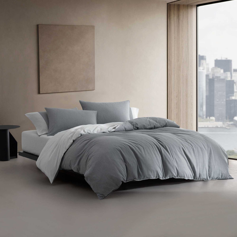 Ensemble de housse de couette réversible Calvin Klein Contrast Weave, Bleu, Housse de couette très grand et 2 très grandes t