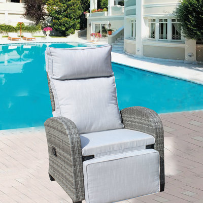 Fauteuil inclinable d'extérieur en osier avec dossier réglable et accoudoirs, chaises de conversation toutes saisons, pour balcon de cour pour piscine