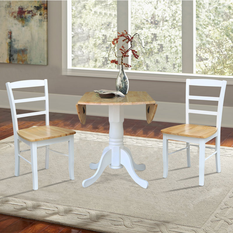 Gannie 3 - Piece Drop Leaf Solid Wood Dining Set, White/Natural