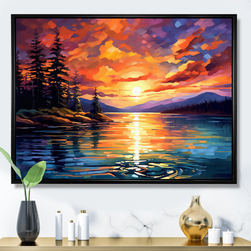 Coucher de soleil avec des reflets colorés IV - art côtier coucher de soleil sur toile, H 16 po x l 32 po x P 1 po